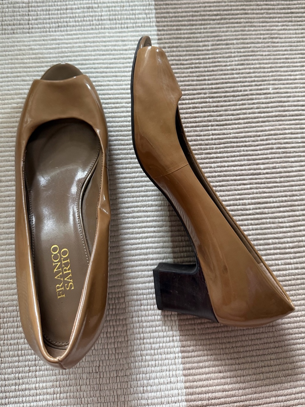 Franco Sarto Women's Camel/Tan Peep-Toe Block Heel Pumps